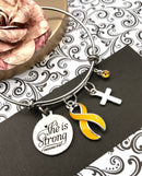 Gold Ribbon Charm Bracelet - She is Strong / Proverbs 34:25 - Rock Your Cause Jewelry