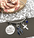 Dark Navy Blue Ribbon Charm Bracelet - She Is Strong - Rock Your Cause Jewelry