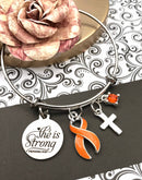 Orange Ribbon Charm Bracelet - She Is Strong / Proverbs 34:25 - Rock Your Cause Jewelry
