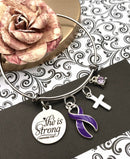 Purple Ribbon Charm Bracelet - She is Strong / Proverbs 34:25 - Rock Your Cause Jewelry