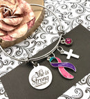 Pink Purple Teal (Thyroid) Ribbon - She Is Strong / Proverbs Charm Bracelet - Rock Your Cause Jewelry