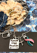 Pink & Teal (Previvor) Ribbon - Let Your Faith be Bigger Than Your Fear Necklace - Rock Your Cause Jewelry