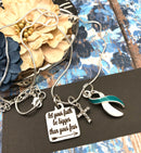 Teal & White Ribbon - Let Your Faith be Bigger Than Your Fear Necklace - Rock Your Cause Jewelry