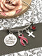 Burgundy Ribbon Charm Bracelet - She is Strong Proverbs 34:25 - Rock Your Cause Jewelry