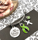 Lime Green Ribbon Charm Bracelet - She is Strong / Proverbs 34:25 - Rock Your Cause Jewelry
