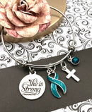 Teal Ribbon She is Strong / Proverbs 34:25 Charm Bracelet - Rock Your Cause Jewelry