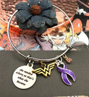 Purple Ribbon Charm Bracelet - She Needed a Hero, So That's What She Became - Rock Your Cause Jewelry