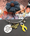 Yellow Ribbon Charm Bracelet - She Needed a Hero So That's What She Became - Rock Your Cause Jewelry