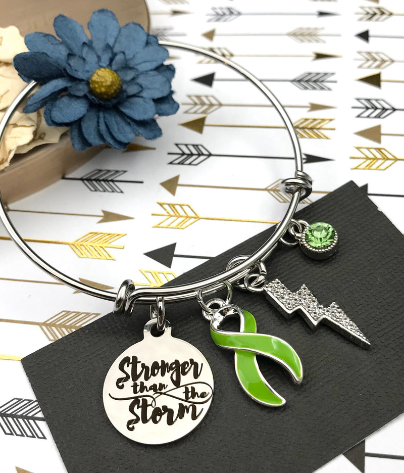 Lime Green Ribbon Charm Bracelet - Stronger Than The Storm - Rock Your Cause Jewelry