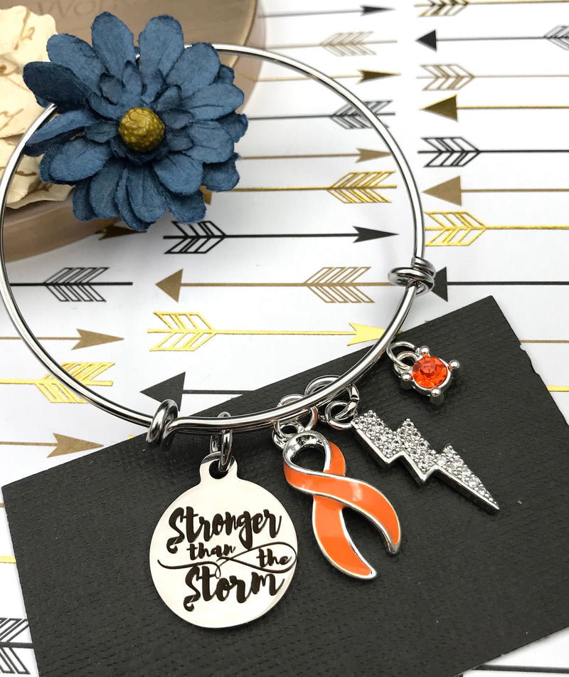 Orange Ribbon Charm Bracelet - Stronger Than The Storm - Rock Your Cause Jewelry