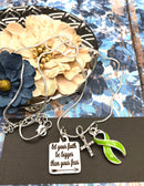 Lime Green Ribbon Necklace - Let Your Faith be Bigger Than Your Fear - Rock Your Cause Jewelry