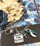 Teal & White Ribbon - Let Your Faith be Bigger Than Your Fear Necklace - Rock Your Cause Jewelry