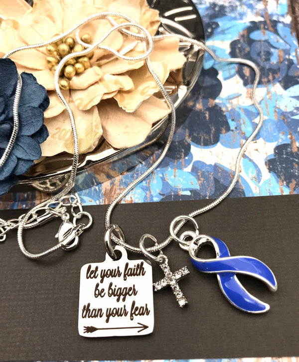 Periwinkle Ribbon Necklace -  Let Your Faith be Bigger Than Your Fear  / Encouragement Gift - Rock Your Cause Jewelry