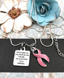 Pink Ribbon Necklace - If God Gives Us Only What We Can Handle ... He Must Think I'm a Badass - Rock Your Cause Jewelry