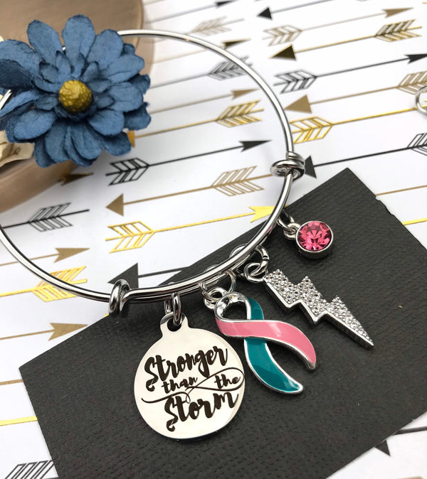 Pink & Teal (Previvor) Ribbon Charm Bracelet - Stronger than the Storm - Rock Your Cause Jewelry