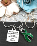 Green Ribbon Necklace -  If God Gives Us Only What We Can Handle - Rock Your Cause Jewelry