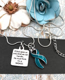 Teal Ribbon Necklace - If God Gives us Only What We Can Handle, He Must Think I'm Badass Necklace - Rock Your Cause Jewelry