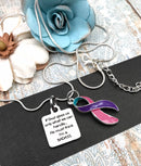 Pink Purple Teal (Thyroid Cancer) Ribbon Necklace - If God Gives Us Only What We Can Handle, He Must Think I'm a Badass Necklace - Rock Your Cause Jewelry