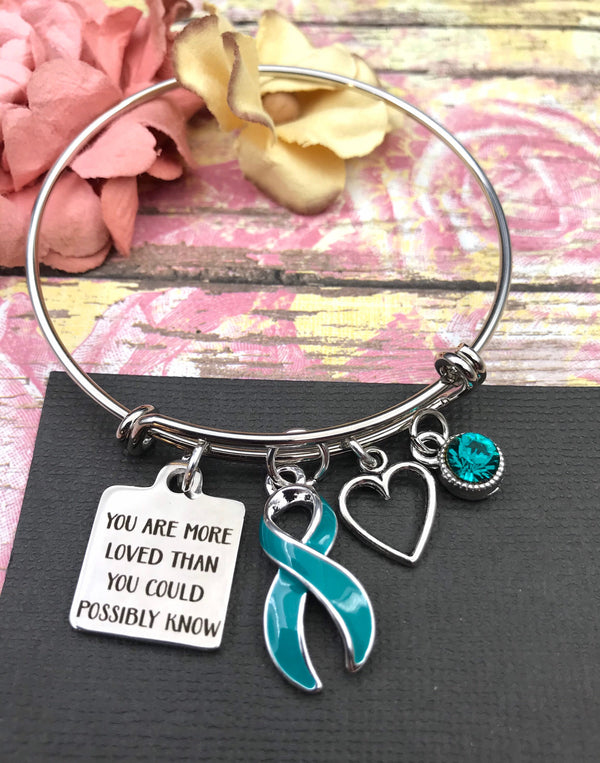 Teal Ribbon Charm Bracelet - You are More Loved Than You Could Possibly Know - Rock Your Cause Jewelry
