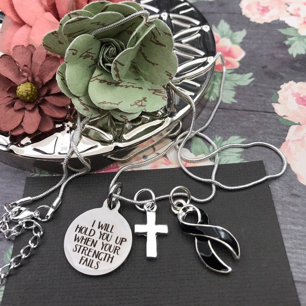 Black Ribbon Necklace - I Will Hold You Up When Your Strength Fails Necklace - Rock Your Cause Jewelry