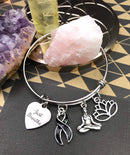 Black Ribbon Just Breathe Charm Bracelet - Mediatation Lotus - Rock Your Cause Jewelry