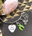 Lime Green Ribbon Charm Bracelet - Just Breathe / Meditation / Yogi Gift - Rock Your Cause Jewelry