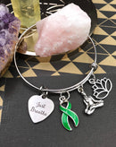 Green Ribbon Charm Bracelet - Just Breathe / Yogi, Meditation, Lotus - Rock Your Cause Jewelry