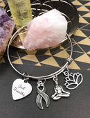 Grey (Gray) Ribbon Bracelet  - Just Breathe / Yogi / Lotus - Rock Your Cause Jewelry