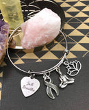 Grey (Gray) Ribbon Bracelet  - Just Breathe / Yogi / Lotus - Rock Your Cause Jewelry