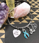 Light Blue Ribbon - Just Breathe Charm Bracelet / Yoga, Meditation, Lotus - Rock Your Cause Jewelry