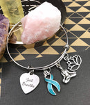 Light Blue Ribbon - Just Breathe Charm Bracelet / Yoga, Meditation, Lotus - Rock Your Cause Jewelry