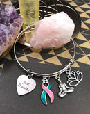 Pink & Teal (Previvor) Ribbon Charm Bracelet - Just Breathe / Meditation Lotus Jewelry - Rock Your Cause Jewelry