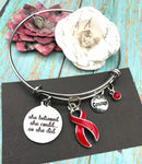 Red Ribbon Bracelet - She Believed She Could, So She Did - Rock Your Cause Jewelry