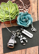 Zebra Ribbon Boxing Glove Necklace - Rock Your Cause Jewelry