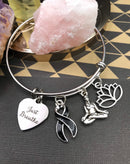Black Ribbon Just Breathe Charm Bracelet - Mediatation Lotus - Rock Your Cause Jewelry