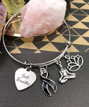 Black Ribbon Just Breathe Charm Bracelet - Mediatation Lotus - Rock Your Cause Jewelry
