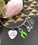 Lime Green Ribbon Charm Bracelet - Just Breathe / Meditation / Yogi Gift - Rock Your Cause Jewelry