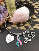 Pink & Teal (Previvor) Ribbon Charm Bracelet - Just Breathe / Meditation Lotus Jewelry - Rock Your Cause Jewelry
