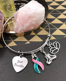 Pink & Teal (Previvor) Ribbon Charm Bracelet - Just Breathe / Meditation Lotus Jewelry - Rock Your Cause Jewelry