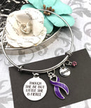 Purple Ribbon Charm Bracelet  - Though She But Little, She is Fierce - Rock Your Cause Jewelry