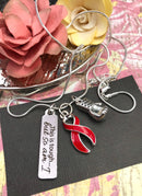Red Ribbon Necklace - This Is Tough, But So Am I / Boxing Glove Necklace - Rock Your Cause Jewelry