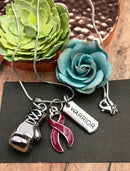 Burgundy Ribbon Boxing Glove Necklace - Rock Your Cause Jewelry
