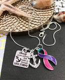 Pink Purple Teal (Thyroid) Ribbon - Family is the Anchor That Holds Us Through Life's Storms - Rock Your Cause Jewelry