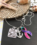 Pink Purple Teal (Thyroid) Ribbon - Family is the Anchor That Holds Us Through Life's Storms - Rock Your Cause Jewelry