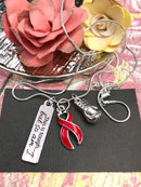 Red Ribbon Necklace - This Is Tough, But So Am I / Boxing Glove Necklace - Rock Your Cause Jewelry