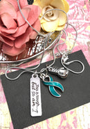 Teal Ribbon Necklace - This is Tough, But So Am I / Boxing Glove Charm - Rock Your Cause Jewelry