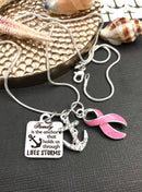 Pink Ribbon Necklace - Breast Cancer Survivor / Awareness Gift - Family is the Achor - Rock Your Cause Jewelry