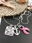 Pink Ribbon Necklace - Breast Cancer Survivor / Awareness Gift - Family is the Achor - Rock Your Cause Jewelry