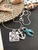 Light Blue Ribbon Necklace - Family is the Anchor That Holds Us Through Life's Storms - Rock Your Cause Jewelry