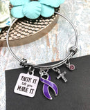 Purple Ribbon Charm Bracelet - Faith It Till You Make It - Rock Your Cause Jewelry
